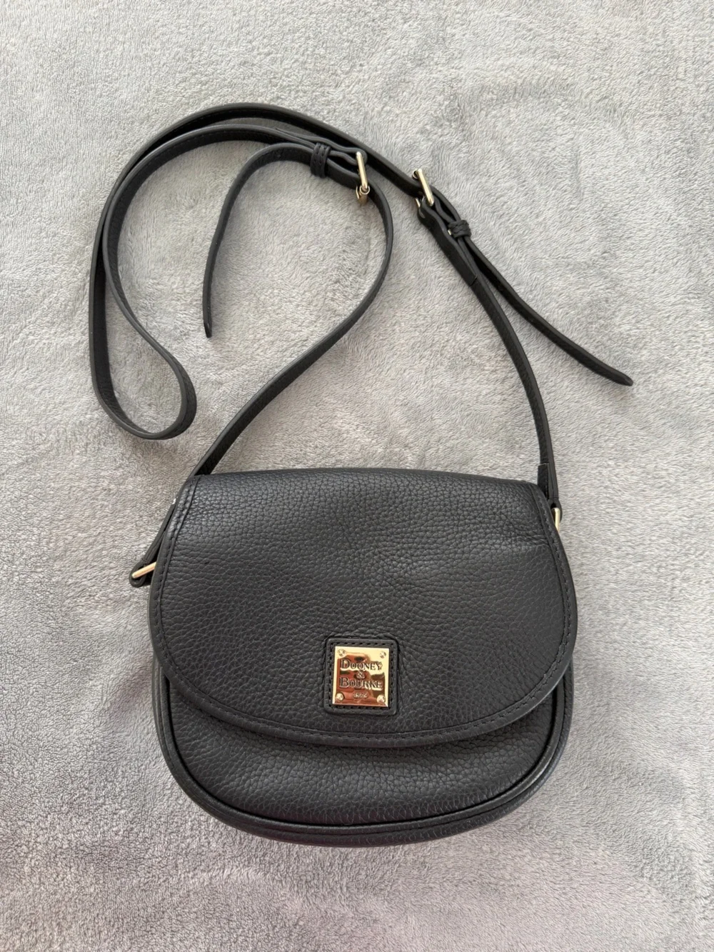 Dooney & Bourke Black Pebbled Leather Mini Crossbody with Gold Plaque